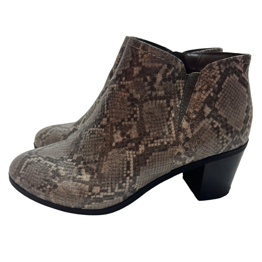 Cloudwalkers Women's Ophelia Snake Print Ankle Booties Size 10W Faux Leather